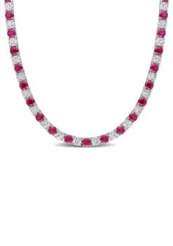 Best deal 🎁 Lab Created Created Ruby & Created White Sapphire Tennis Necklace in Sterling Silver by Belk & Co. ✨