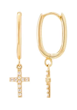 Buy 🤩 Oval Huggies with Cross Drop Earrings in 10K Yellow Gold by Belk & Co. 🎁 -DealsBelk & Co. Store Belk 10031