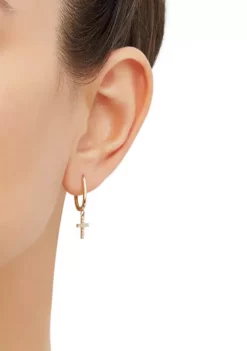 Buy 🤩 Oval Huggies with Cross Drop Earrings in 10K Yellow Gold by Belk & Co. 🎁 -DealsBelk & Co. Store Belk 10032
