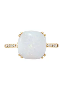 Promo 🌟 1/10 ct. t.w. Lab Created Diamond and Created Opal Ring in 10K Yellow Gold by Belk & Co. 🔔