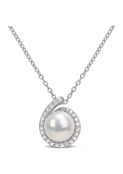 Discount ⭐ 8-8.5mm Freshwater Cultured Pearl and Diamond Accent Halo Pendant with Chain in Sterling Silver by Belk & Co. 😉