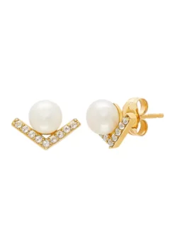 Best deal 🔔 Freshwater Pearl and 1/6 ct. t.w. White Topaz Earrings in 10K Yellow Gold by Belk & Co. ✨ -DealsBelk & Co. Store Belk 10073