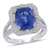 Discount ❤️ 6.48 ct. t.g.w. Blue Sapphire and 1/2 ct. t.w. Diamond Halo Split Shank Ring in 14K White Gold by Belk & Co. 🤩