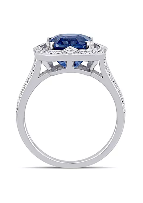 Discount ❤️ 6.48 ct. t.g.w. Blue Sapphire and 1/2 ct. t.w. Diamond Halo Split Shank Ring in 14K White Gold by Belk & Co. 🤩 4 Discount ❤️ 6.48 ct. t.g.w. Blue Sapphire and 1/2 ct. t.w. Diamond Halo Split Shank Ring in 14K White Gold by Belk & Co. 🤩 - Image 4
