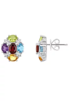 Buy 🎉 Sterling Silver Multi Gemstone Cluster Earrings by Belk & Co. 👏 -DealsBelk & Co. Store Belk 10146