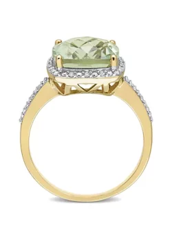 Cheap ❤️ Green Quartz and 1/10 CT TW Diamond Halo Cocktail Ring in 14k Yellow Gold by Belk & Co. 😉 -DealsBelk & Co. Store Belk 10149