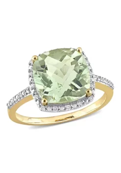 Cheap ❤️ Green Quartz and 1/10 CT TW Diamond Halo Cocktail Ring in 14k Yellow Gold by Belk & Co. 😉 -DealsBelk & Co. Store Belk 10152