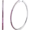 Budget 🌟 Lab Created Pink Sapphire and Lab Created White Sapphire Hoop in Sterling Silver by Belk & Co. 👏