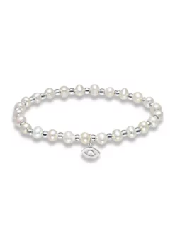 Best Pirce ✔️ Fresh Water Pearl and Silver Bead Strand Stretch Bracelet with Evil Eye Charm, Sterling Silver by Belk & Co. ⭐ -DealsBelk & Co. Store Belk 10193