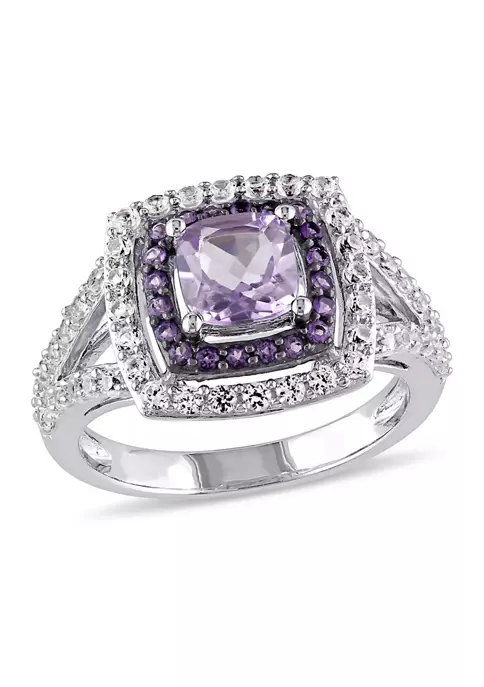 Coupon ❤️ 3 4/5 CT TGW Cushion Cut Rose de France, Amethyst and Created White Sapphire Double Halo Split Shank Ring in Sterling Silver by Belk & Co. 🤩 1 Coupon ❤️ 3 4/5 CT TGW Cushion Cut Rose de France, Amethyst and Created White Sapphire Double Halo Split Shank Ring in Sterling Silver by Belk & Co. 🤩