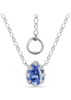 Best deal 🎉 1/3 ct. 5MM Pear Tanzanite and White Topaz Crown Necklace on 16 inch Chain with Extender, Sterling Silver by Belk & Co. ⌛