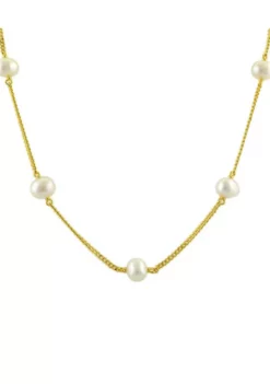 Discount ⌛ Freshwater Pearl Station Curb Necklace in Sterling Silver by Belk & Co. ✔️
