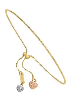 Coupon ✔️ 14K Tri Color Diamond Cut Heart Adjustable Bracelet by Belk & Co. ⭐