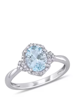 New ❤️ 1.0 ct. t.w. Aquamarine and 1/8 ct. t.w. Diamond Halo Ring in 10k White Gold by Belk & Co. ✨