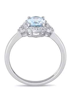 New ❤️ 1.0 ct. t.w. Aquamarine and 1/8 ct. t.w. Diamond Halo Ring in 10k White Gold by Belk & Co. ✨ -DealsBelk & Co. Store Belk 10306