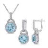 Promo 👍 2-Piece Set 9 5/8 CT TGW Blue Topaz and White Topaz Halo Pendant with Chain and Hoop Halo Charm Earrings in Sterling Silver by Belk & Co. 🎉