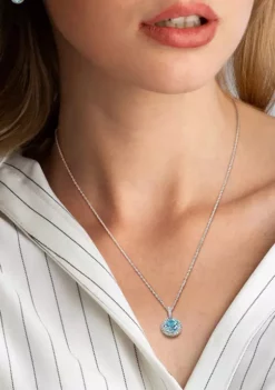 Promo 👍 2-Piece Set 9 5/8 CT TGW Blue Topaz and White Topaz Halo Pendant with Chain and Hoop Halo Charm Earrings in Sterling Silver by Belk & Co. 🎉 -DealsBelk & Co. Store Belk 10346