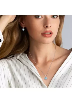 Promo 👍 2-Piece Set 9 5/8 CT TGW Blue Topaz and White Topaz Halo Pendant with Chain and Hoop Halo Charm Earrings in Sterling Silver by Belk & Co. 🎉 -DealsBelk & Co. Store Belk 10347