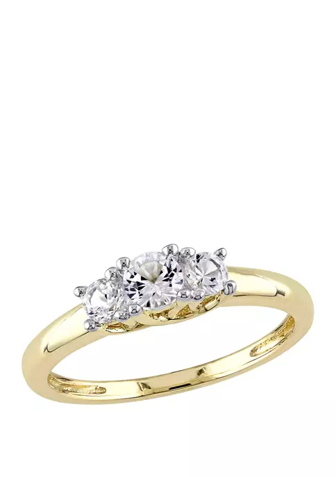Brand new 😍 5/8 ct. t.w. Lab Created White Sapphire 3 Stone Engagement Ring in 10K Yellow Gold by Belk & Co. ❤️ 1 Brand new 😍 5/8 ct. t.w. Lab Created White Sapphire 3 Stone Engagement Ring in 10K Yellow Gold by Belk & Co. ❤️