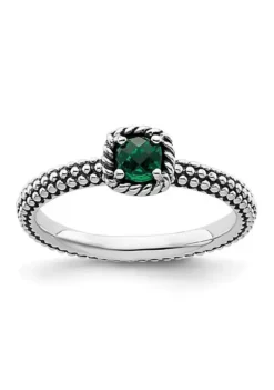 Best Sale 🛒 Lab Created 1/5 ct. t.w. Created Emerald Polished Stackable Expressions Ring in Sterling Silver by Belk & Co. 🔔 -DealsBelk & Co. Store Belk 10364