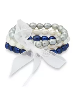 Wholesale 🔔 Freshwater Pearl 3-Strand Stretch Bracelet -White, Grey Blue by Belk & Co. 😍