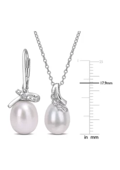Flash Sale 🔔 7.5-8 and 8.5-9 MM Cultured Freshwater Pearl and Diamond Accent Leverback Earrings and Pendant with Chain 2-Piece Set in Sterling Silver by Belk & Co. 😉 -DealsBelk & Co. Store Belk 10423