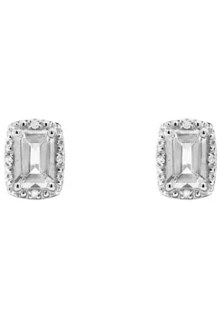 Coupon 🔔 Sterling Silver 6x4mm Emerald Cut White Topaz Diamond Accent Halo Stud Earrings by Belk & Co. 🥰 -DealsBelk & Co. Store Belk 10434
