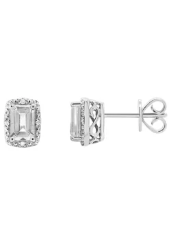 Coupon 🔔 Sterling Silver 6x4mm Emerald Cut White Topaz Diamond Accent Halo Stud Earrings by Belk & Co. 🥰 -DealsBelk & Co. Store Belk 10436