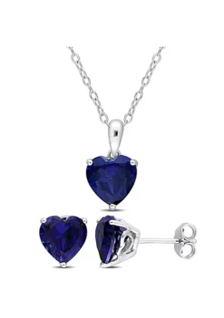 Hot Sale ๐งจ Lab Created 2-Piece Set of 6.75 ct. t.g.w. Created Blue Sapphire Solitaire Earrings and Pendant with Chain in Sterling Silver by Belk & Co. ๐