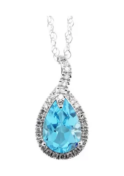 Hot Sale 😀 1.47 ct. t.w. Blue Topaz and 1/10 ct. t.w. Diamond Pendant Necklace in 10K White Gold by Belk & Co. 🤩