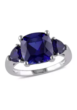 Best reviews of 🎁 Lab Created 7 1/10 CT TGW Cushion Cut Created Blue Sapphire 3-Stone Ring in Sterling Silver by Belk & Co. 😉 -DealsBelk & Co. Store Belk 10483
