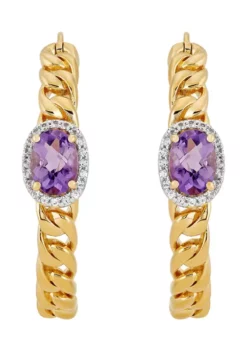 Discount ๐ Amethyst and White Topaz Hoop Earrings in Gold Plated Sterling Silver by Belk & Co. ๐งจ