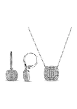 Buy 🧨 2-Piece Set 1 ct. t.w. Diamond Layered Halo Earrings and Necklace In Sterling Silver by Belk & Co. 🧨