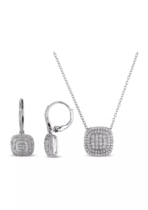 Buy 🧨 2-Piece Set 1 ct. t.w. Diamond Layered Halo Earrings and Necklace In Sterling Silver by Belk & Co. 🧨 1 Buy 🧨 2-Piece Set 1 ct. t.w. Diamond Layered Halo Earrings and Necklace In Sterling Silver by Belk & Co. 🧨