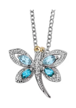 Coupon 🔔 1/2 ct. t.w. Light Blue Topaz, London Blue Topaz and 1/10 ct. t.w. Diamond Dragonfly 17-Inch Necklace in Sterling Silver and 14K Gold Accent by Belk & Co. 🧨