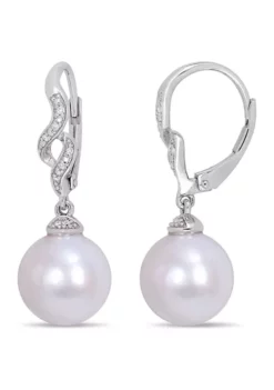Best reviews of 😀 11-12 MM Cultured Freshwater Pearl and Diamond Twist Drop Earrings in Sterling Silver by Belk & Co. 🥰