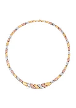 Best Pirce 😀 10K Yellow and White and Rose Gold Graduated Slanted Design Stampato Necklace by Belk & Co. 🛒