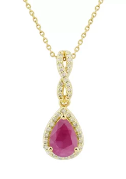 New 🎁 1/10 ct. tw. Diamond and Ruby Pendant Necklace with 18" Singapore Chain in 10K Yellow Gold by Belk & Co. 😍