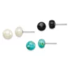 Deals 👏 Sterling Silver 8-8.5mm Button Freshwater Cultured Pearl / Stab. Turquoise / Black Agate Earrings Set by Belk & Co. 👍
