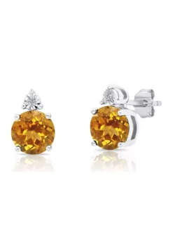 Best Sale โค๏ธ 7 Millimeter Round Citrine and Diamond Accent Stud Earrings in Sterling Silver by Belk & Co. ๐ฏ