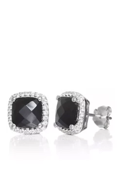 Best Pirce 👍 Onyx and White Sapphire Earrings in Sterling Silver by Belk & Co. 🧨
