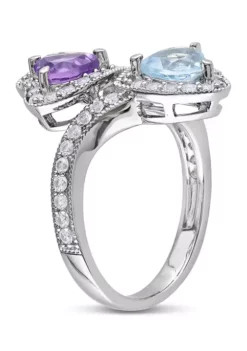 Brand new 🌟 Amethyst, Sky Blue Topaz and Created White Sapphire Heart Twist Ring in Sterling Silver by Belk & Co. ⌛ -DealsBelk & Co. Store Belk 10705