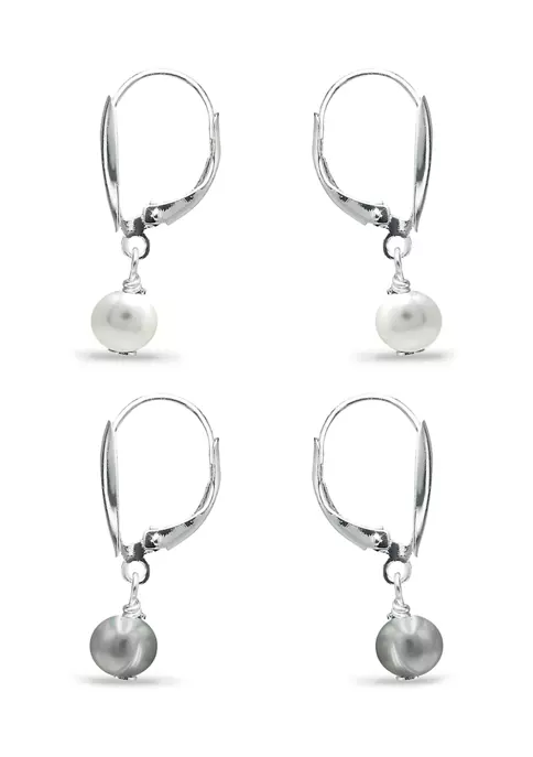 Top 10 💯 8 Millimeter White and Gray Freshwater Pearl Drop Earrings Set in Sterling Silver by Belk & Co. ⌛ 2 Top 10 💯 8 Millimeter White and Gray Freshwater Pearl Drop Earrings Set in Sterling Silver by Belk & Co. ⌛ - Image 2