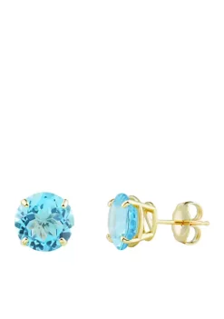 Outlet 🌟 8 Millimeter Swiss Blue Topaz Earrings in 10K Yellow Gold by Belk & Co. ✔️ -DealsBelk & Co. Store Belk 10727