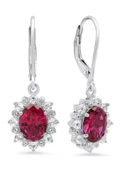 Best deal ✨ 2.3 ct. t.w. Lab Created Ruby Halo Sunburst Oval Lever Back Earrings in Sterling Silver by Belk & Co. 😍