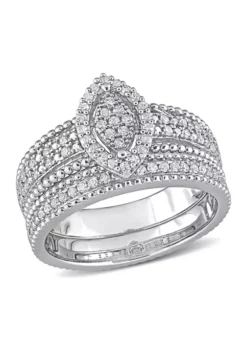 Flash Sale ⭐ 1/3 CT TDW Diamond Marquise Shape Cluster Bridal Set in Sterling Silver by Belk & Co. 🔥