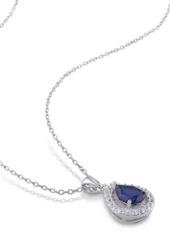 Hot Sale 🧨 Lab Created Created Blue and Created White Sapphire Teardrop Halo Pendant with Chain in Sterling Silver by Belk & Co. ✔️ -DealsBelk & Co. Store Belk 10802