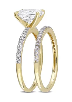 Top 10 🔥 Lab Created 2 ct. t.w. Oval Moissanite and 1/4 ct. t.w. Diamond Bridal Ring Set in 14k Yellow Gold by Belk & Co. 🔥 -DealsBelk & Co. Store Belk 1081