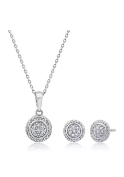 Cheap 🎁 1/10 ct. t.w. Diamond Round Pendant Necklace and Stud Earrings Set in Sterling Silver by Belk & Co. ✔️