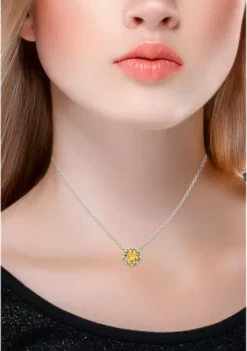 Buy 🥰 1ct. 7MM Round Citrine and White Topaz Crown Necklace on 16 inch Chain with Extender, Sterling Silver by Belk & Co. 😍 -DealsBelk & Co. Store Belk 10845